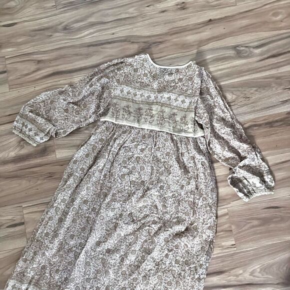 CHOWCHILLA VINTAGE | Boho Hippie Beige Floral maxi Dress Beige Tan Tassel | Smal - Picture 4 of 8